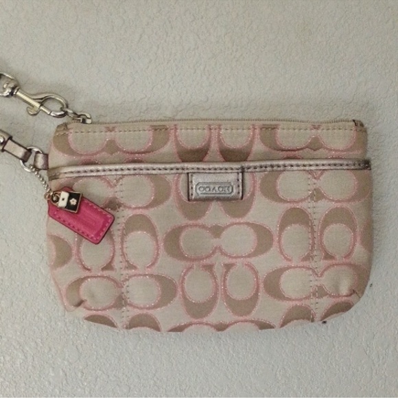 Coach Beige and Pink Signature Wristlet - Picture 1 of 4
